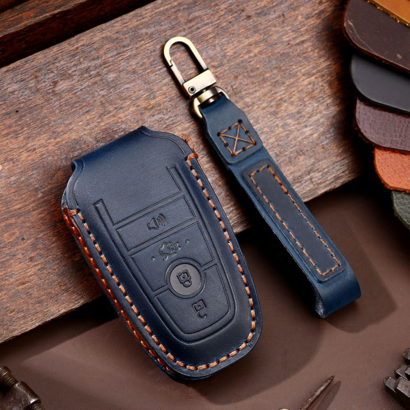 Ford F-150 Raptor Leather Key Case(#FD301) - Key-4-Trunk horn / Blue