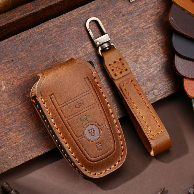Ford F-150 Raptor Leather Key Case(#FD301) - Key-4-Trunk horn / Brown