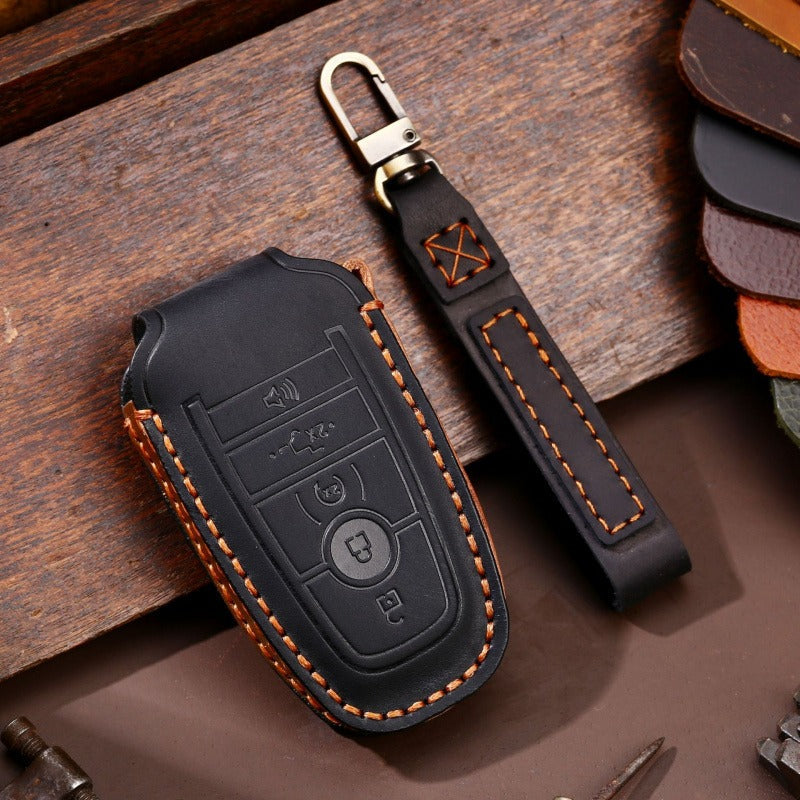 Ford F-150 Raptor Leather Key Case(#FD301) - Key-5-horn / Black
