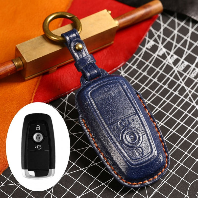 Ford F150 Raptor Focus Mondeo Leather Key Case(#FD260) - Key-3 / Blue