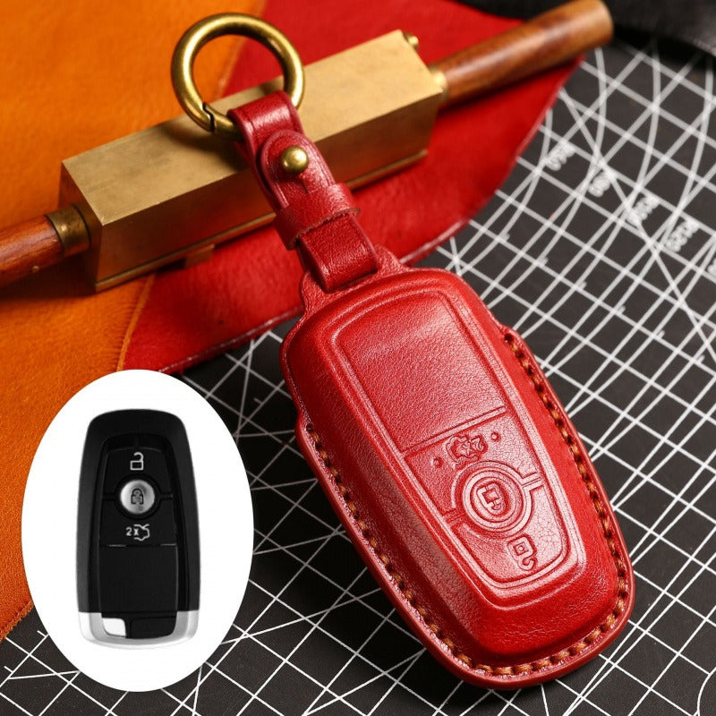 Ford F150 Raptor Focus Mondeo Leather Key Case(#FD260) - Key-3 / Red