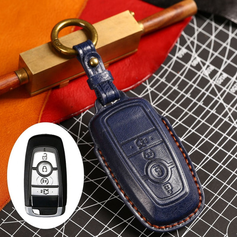 Ford F150 Raptor Focus Mondeo Leather Key Case(#FD260) - Key-4 / Blue