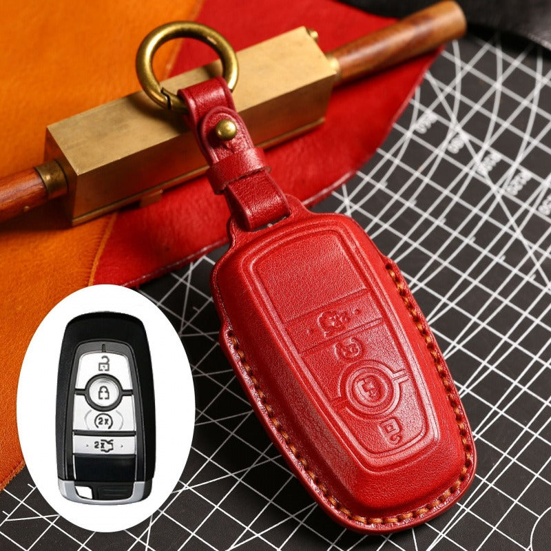 Ford F150 Raptor Focus Mondeo Leather Key Case(#FD260) - Key-4 / Red