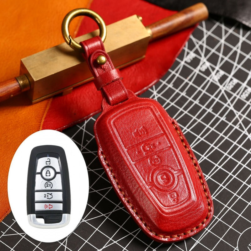 Ford F150 Raptor Focus Mondeo Leather Key Case(#FD260) - Key-5 / Red