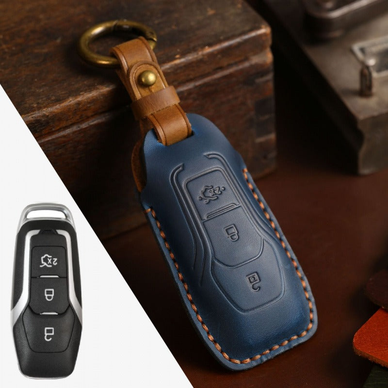 Ford Focus Edge Mondeo Kuga Leather Key Case(#FD300) - Blue