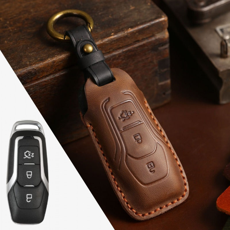 Ford Focus Edge Mondeo Kuga Leather Key Case(#FD300) - Brown
