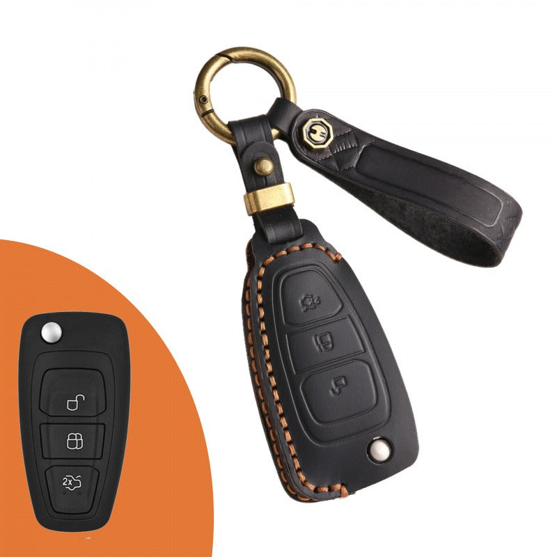 Ford Focus Folding Leather Key Case(#FD292) - Black