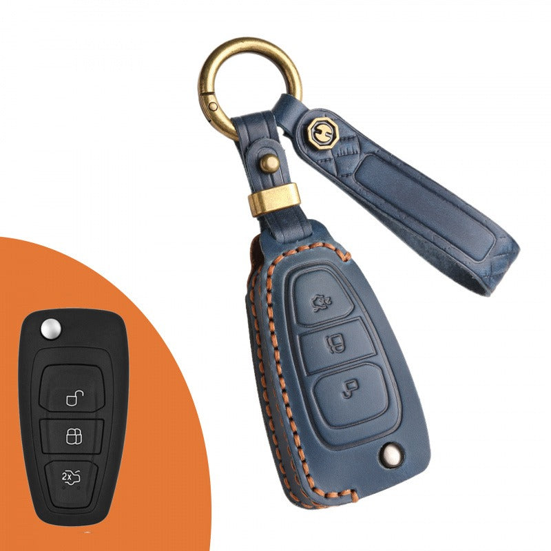 Ford Focus Folding Leather Key Case(#FD292) - Blue