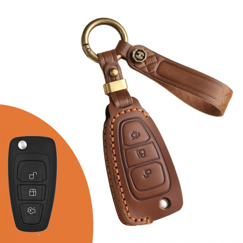 Ford Focus Folding Leather Key Case(#FD292) - Brown