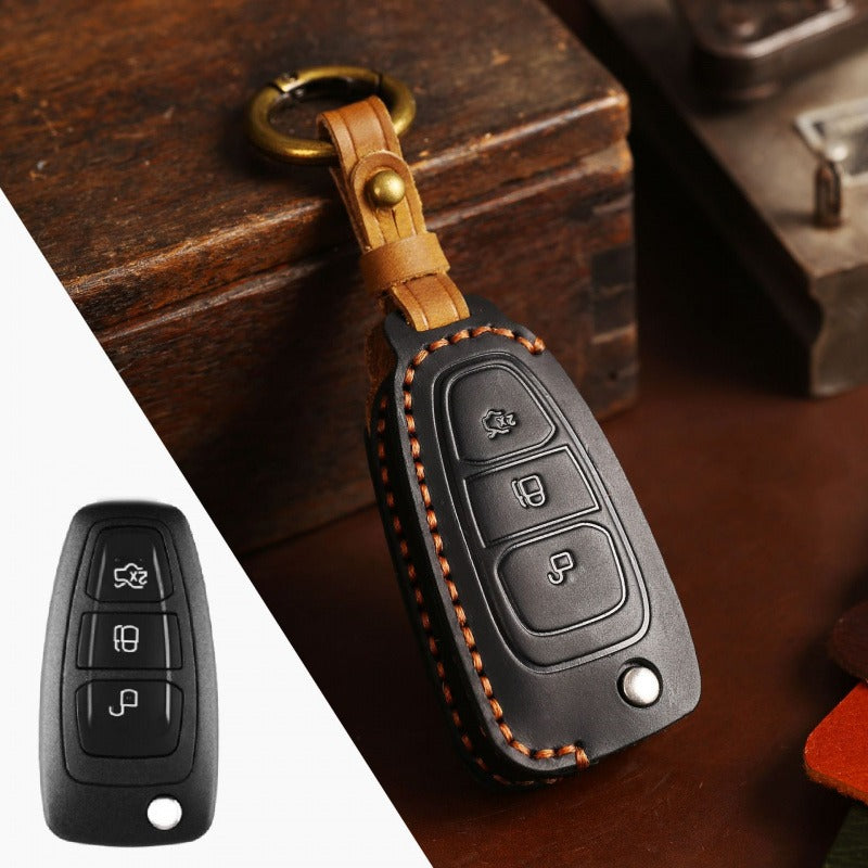 Ford Focus Folding Leather Key Case(#FD293) - Brown