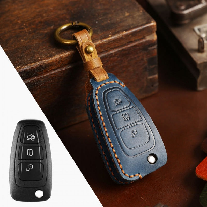 Ford Focus Folding Leather Key Case(#FD293) - Blue