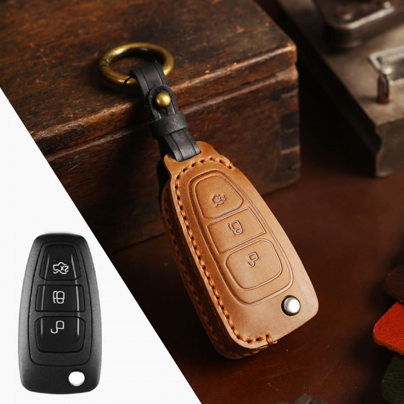 Ford Focus Folding Leather Key Case(#FD293) - Brown