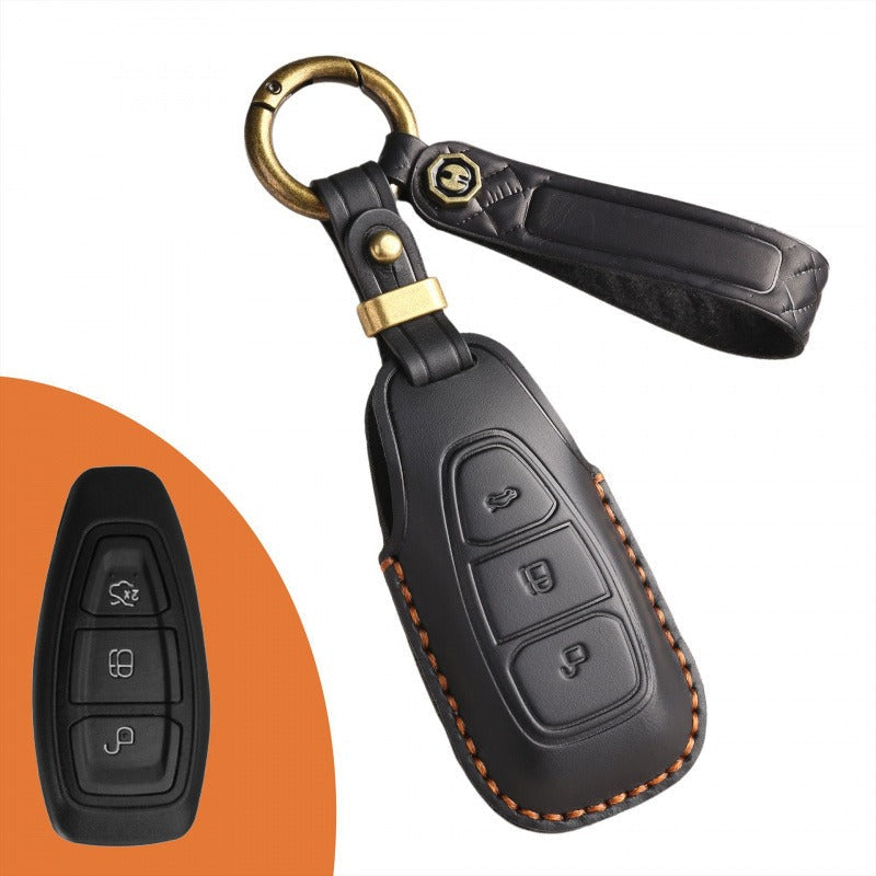 Ford Focus Handmade Leather Key Case(#FD305) - Brown