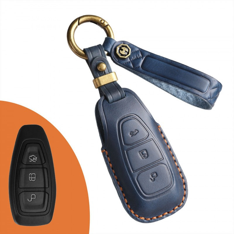Ford Focus Handmade Leather Key Case(#FD305) - Blue