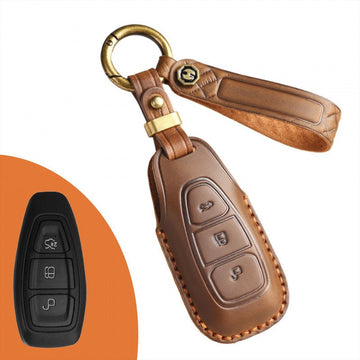 Ford Focus Handmade Leather Key Case(#FD305) - Brown