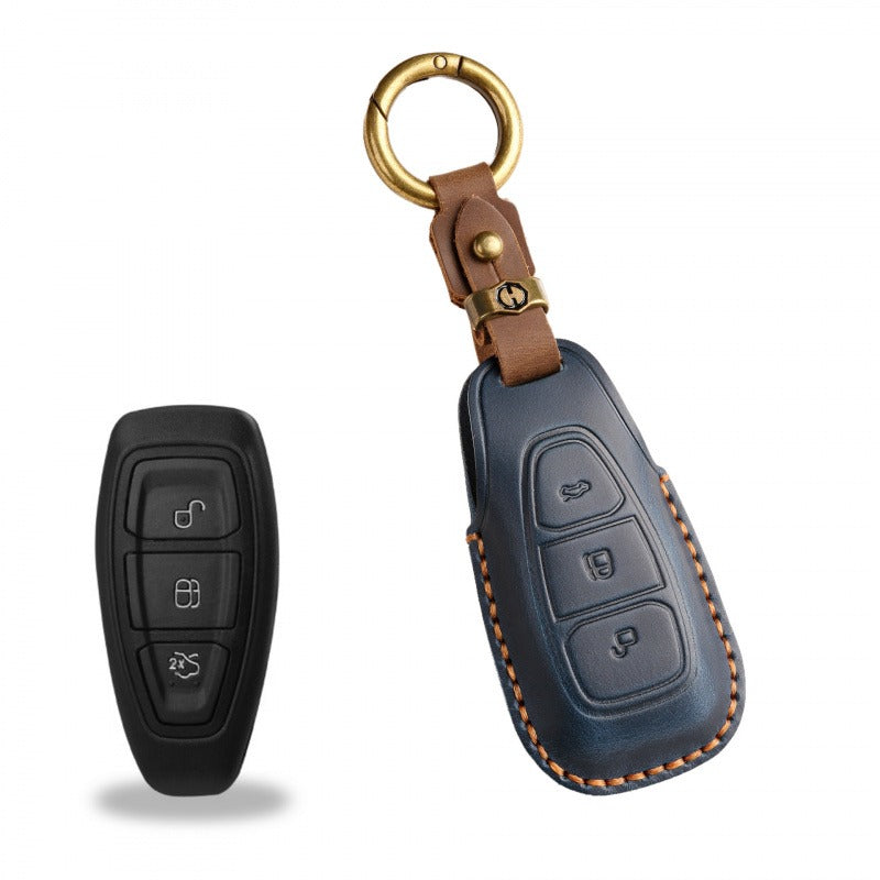 Ford Focus Handmade Leather Key Case(#FD306) - Blue