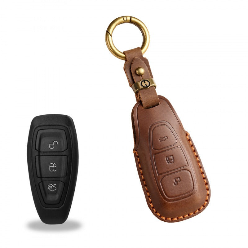 Ford Focus Handmade Leather Key Case(#FD306) - Brown