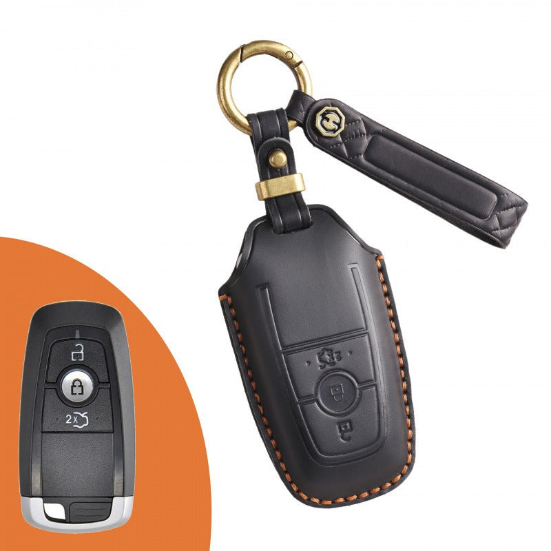 Ford Focus Mondeo Edge Handmade Leather Key Case(#FD295) - Key-3 / Black