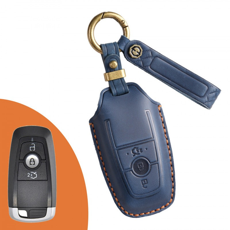 Ford Focus Mondeo Edge Handmade Leather Key Case(#FD295) - Key-3 / Blue