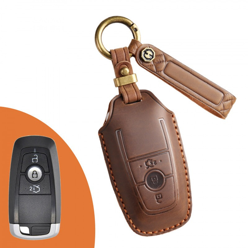 Ford Focus Mondeo Edge Handmade Leather Key Case(#FD295) - Key-3 / Brown