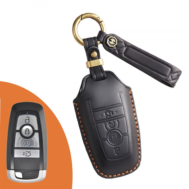 Ford Focus Mondeo Edge Handmade Leather Key Case(#FD295) - key-4 / Black