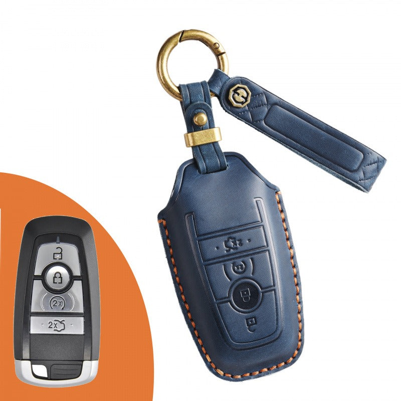 Ford Focus Mondeo Edge Handmade Leather Key Case(#FD295) - key-4 / Blue