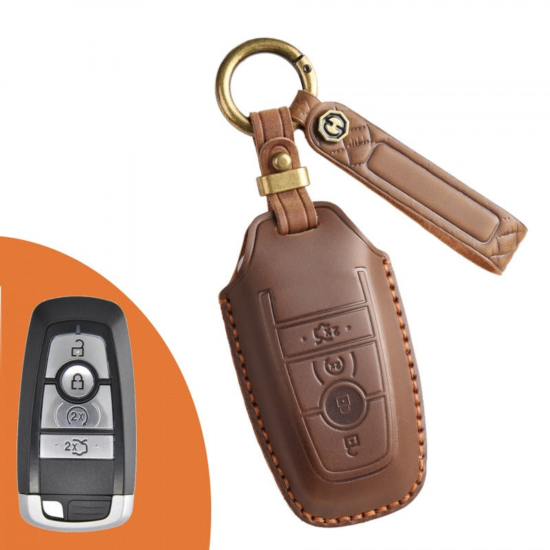 Ford Focus Mondeo Edge Handmade Leather Key Case(#FD295) - key-4 / Brown