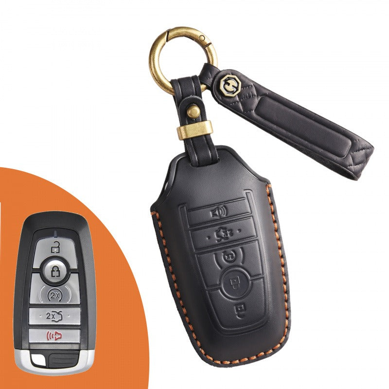 Ford Focus Mondeo Edge Handmade Leather Key Case(#FD295) - Key-5 / Black