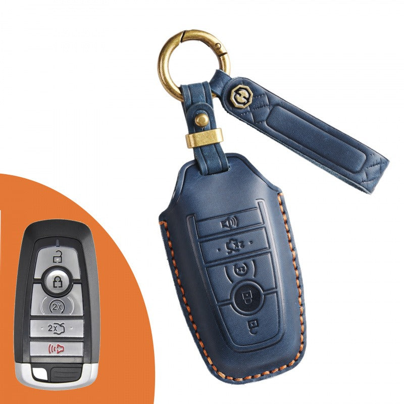 Ford Focus Mondeo Edge Handmade Leather Key Case(#FD295) - Key-5 / Blue