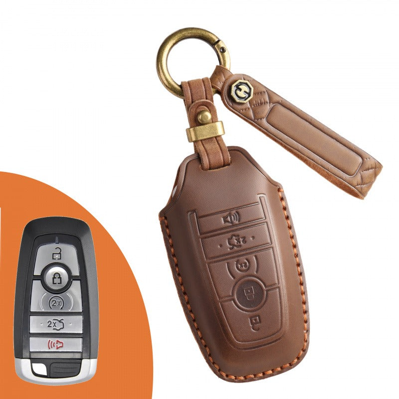 Ford Focus Mondeo Edge Handmade Leather Key Case(#FD295) - Key-5 / Brown