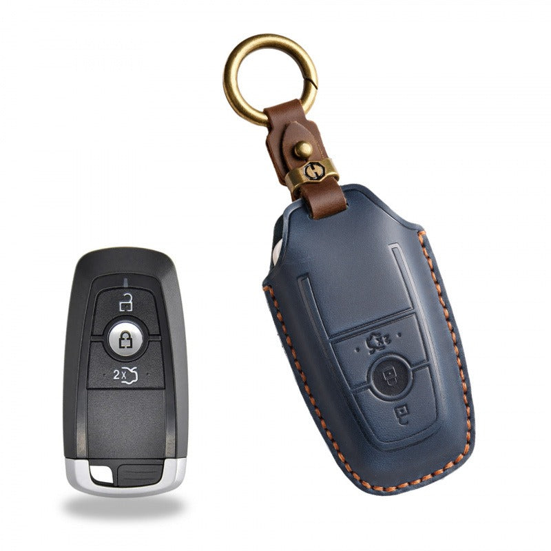 Ford Focus Mondeo Edge Leather Key Case(#FD243) - Key-3 / Blue