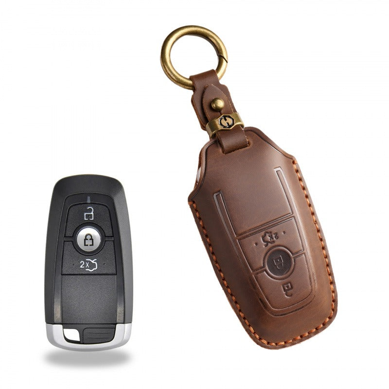 Ford Focus Mondeo Edge Leather Key Case(#FD243) - Key-3 / Brown
