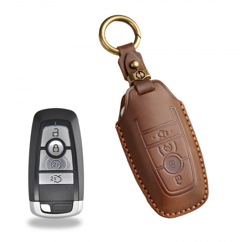 Ford Focus Mondeo Edge Leather Key Case(#FD243) - Key-4 / Brown