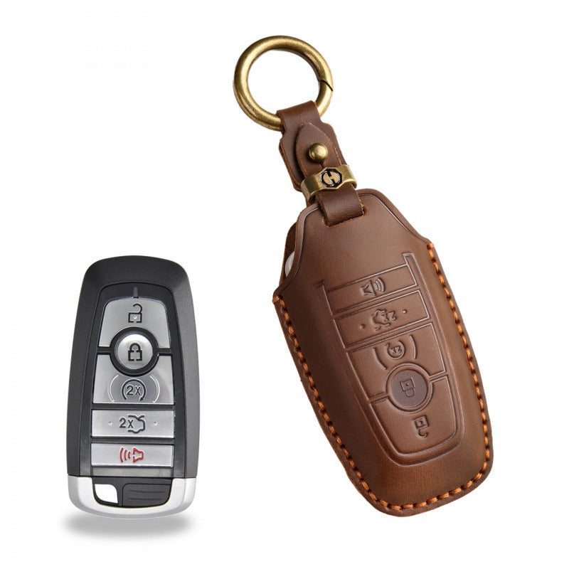 Ford Focus Mondeo Edge Leather Key Case(#FD243) - Key-5 / Brown