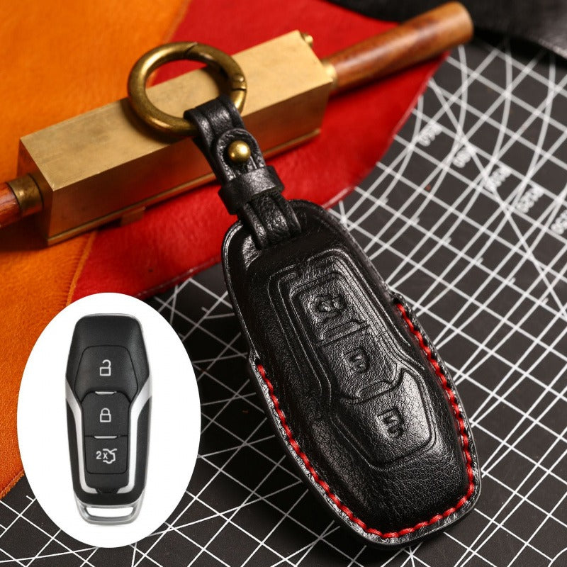 Ford Focus Mondeo Kuga Edge Taurus Leather Key Case(#FD299) - Key-3 / Black