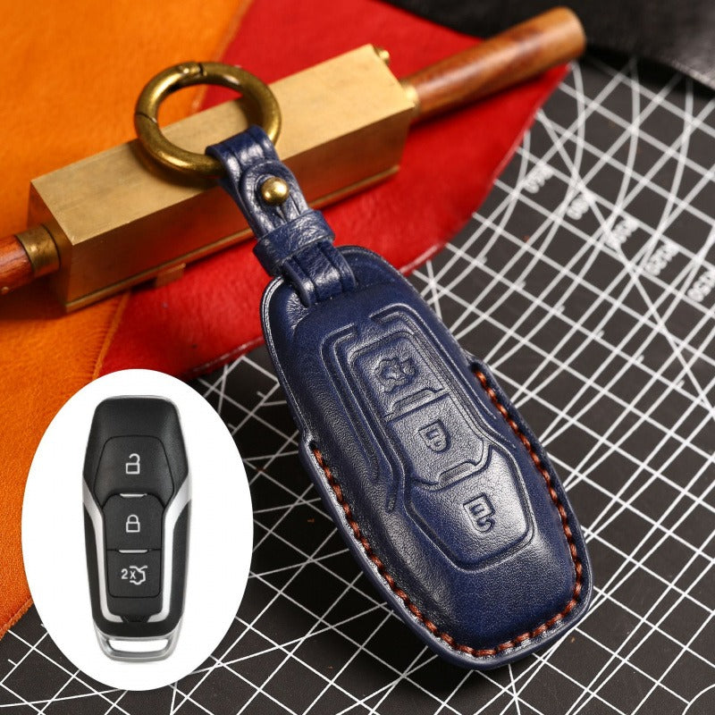Ford Focus Mondeo Kuga Edge Taurus Leather Key Case(#FD299) - Key-3 / Blue