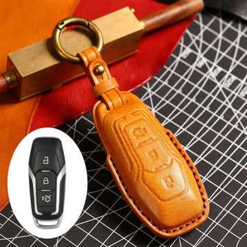Ford Focus Mondeo Kuga Edge Taurus Leather Key Case(#FD299) - Key-3 / Yellow