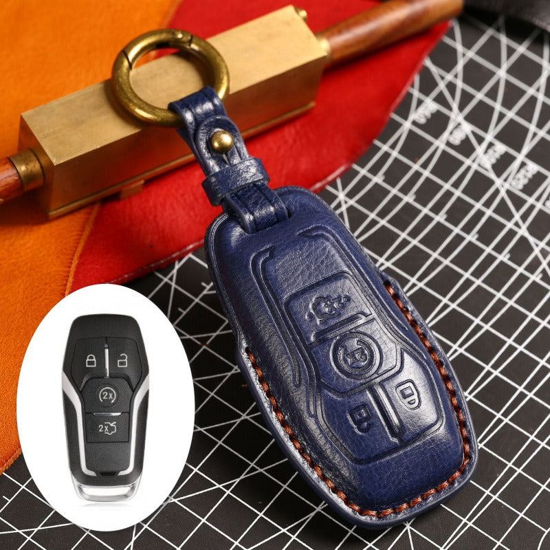 Ford Focus Mondeo Kuga Edge Taurus Leather Key Case(#FD299) - Key-4 / Blue