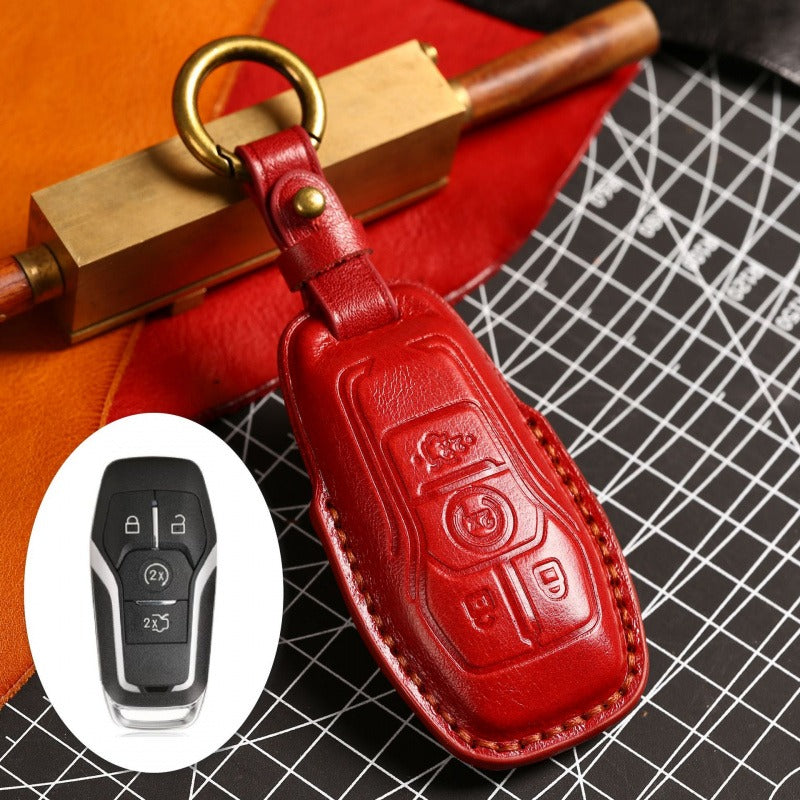 Ford Focus Mondeo Kuga Edge Taurus Leather Key Case(#FD299) - Key-4 / Red
