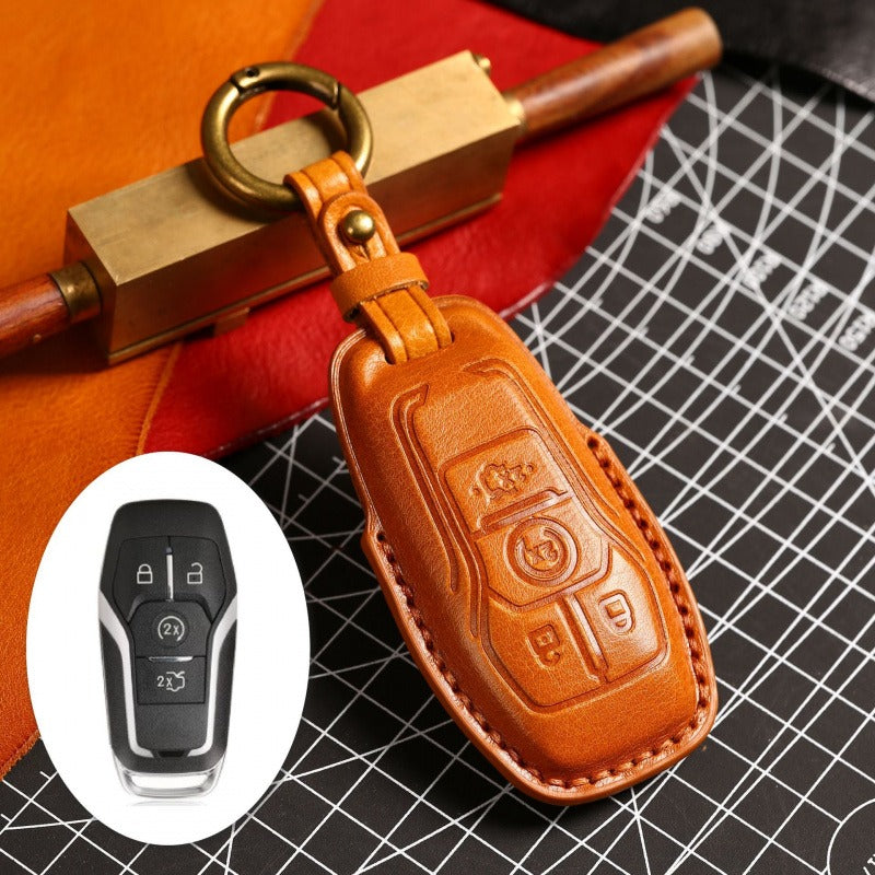 Ford Focus Mondeo Kuga Edge Taurus Leather Key Case(#FD299) - Key-4 / Yellow