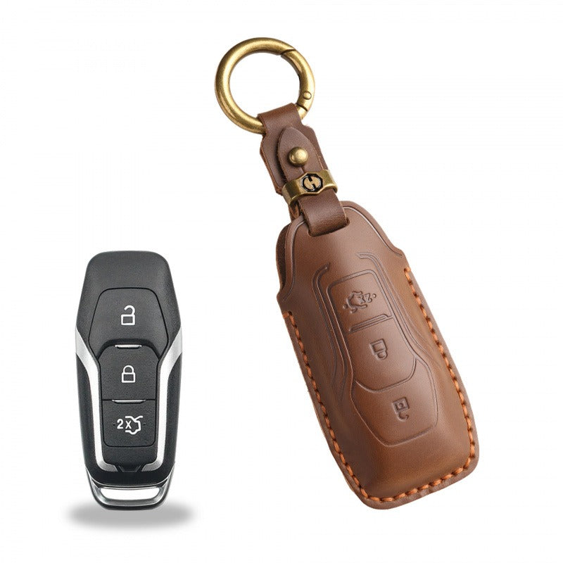 Ford Mondeo Edge Taurus Leather Key Case(#FD245) - Key-3 / Brown