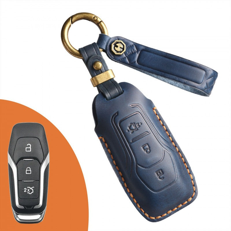 Ford Mondeo Edge Taurus Leather Key Case(#FD296) - Key-3 / Blue