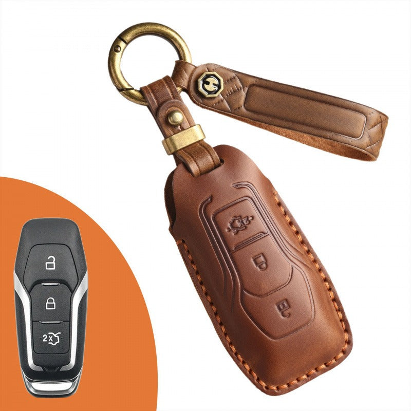 Ford Mondeo Edge Taurus Leather Key Case(#FD296) - Key-3 / Brown