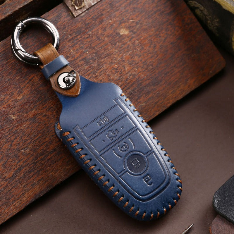 Ford Mondeo Focus Handmade Leather Key Case(#FO134) - Blue-Key-5