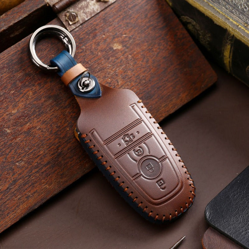 Ford Mondeo Focus Handmade Leather Key Case(#FO134) - Brown-Key-4
