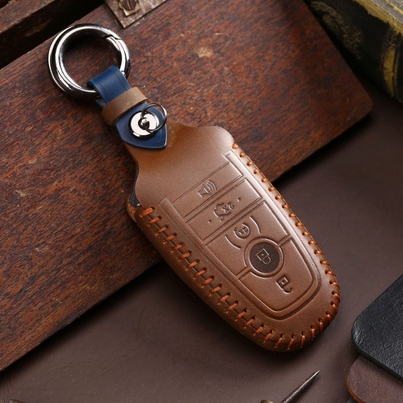 Ford Mondeo Focus Handmade Leather Key Case(#FO134) - Brown-Key-5