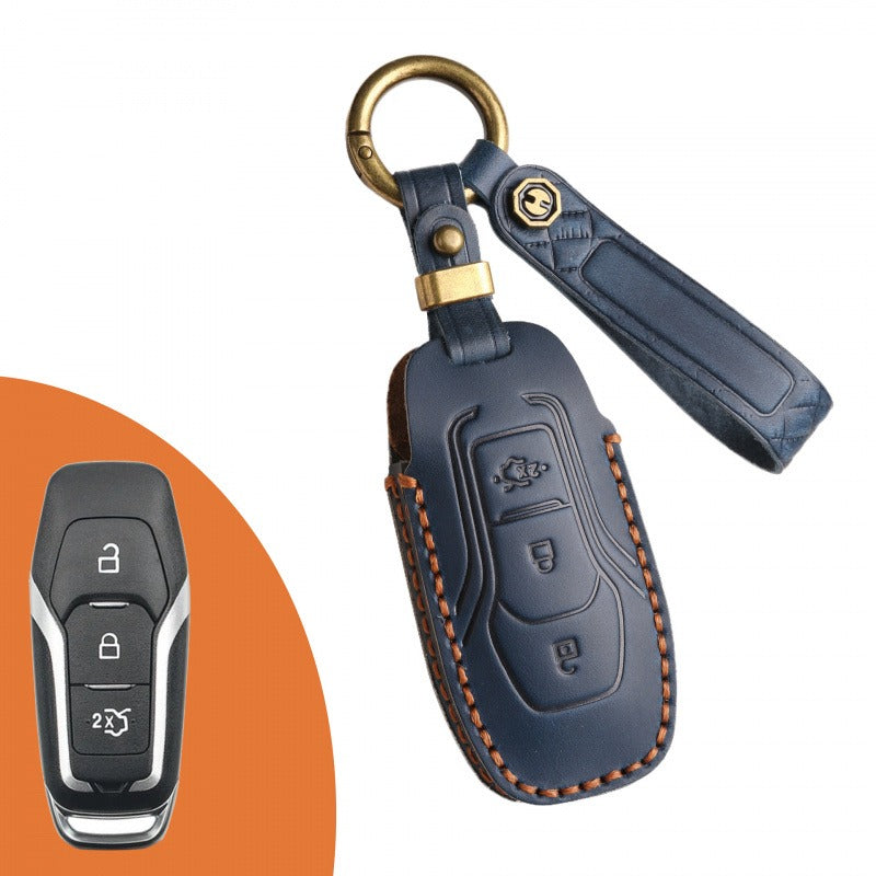 Ford Mondeo Mustang Explorer Leather Key Case(#FO291) - Key-3 / Blue