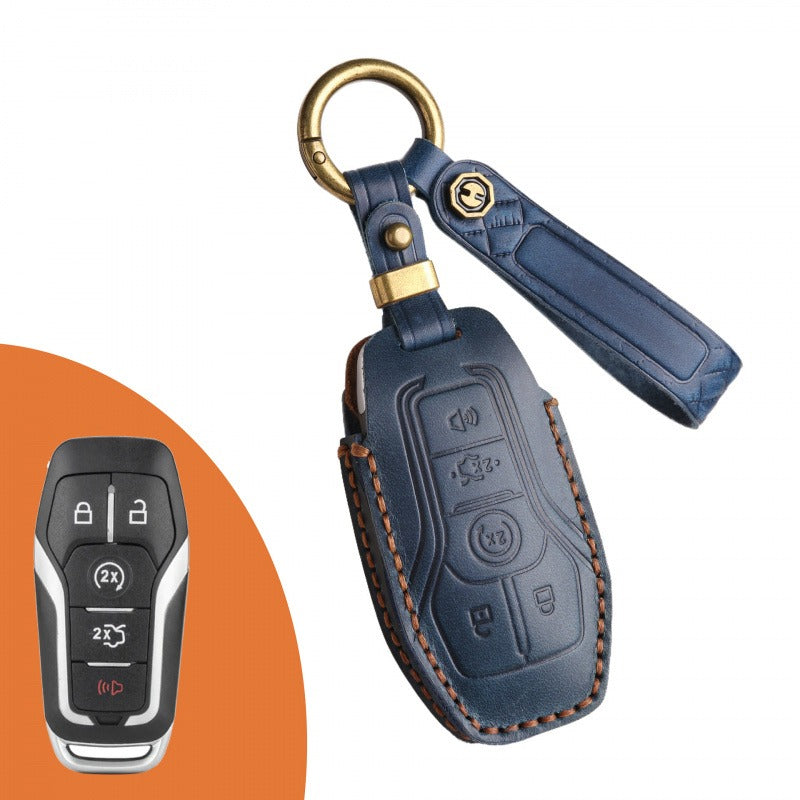 Ford Mondeo Mustang Explorer Leather Key Case(#FO291) - Key-5 / Blue