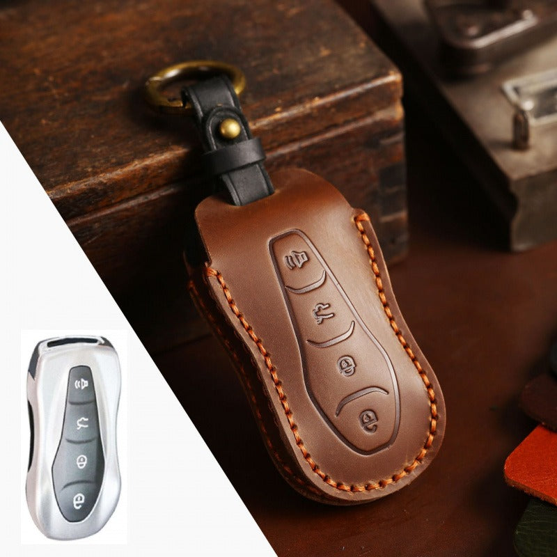 Geely Crazy Horse Leather Key Case Boyue Emgrand Xingyue Borui(#GE52) - Brown