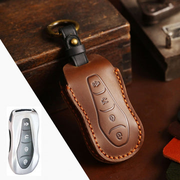 Geely Crazy Horse Leather Key Case Boyue Emgrand Xingyue Borui(#GE52) - Brown